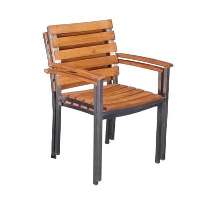 Teak and Stainless Steel Stackable Dining Chairs