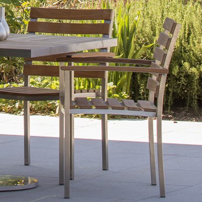 Teak and Stainless Steel Stackable Dining Arm Chair