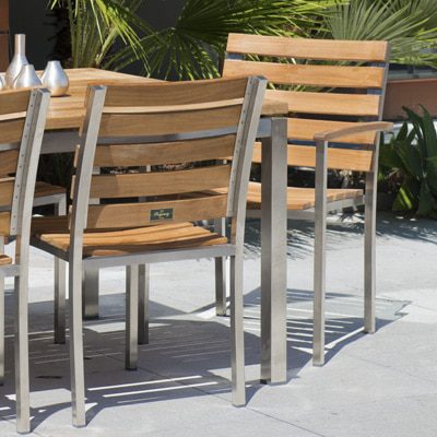 Teak and Stainless Steel Stackable Dining Chair