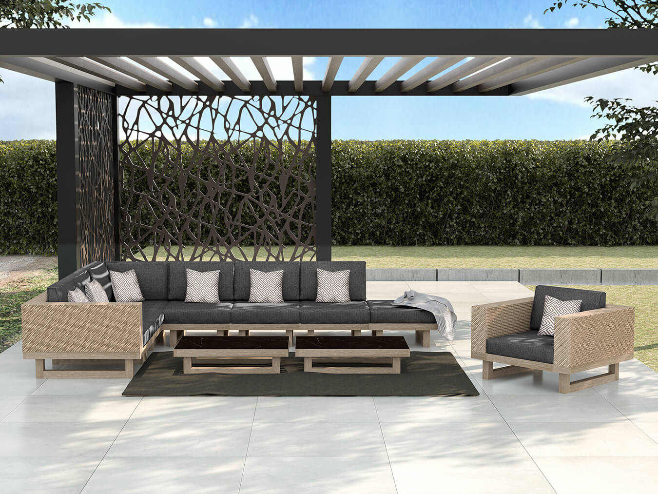 Modern Sofa and Pergola, Residential Grade - Grey